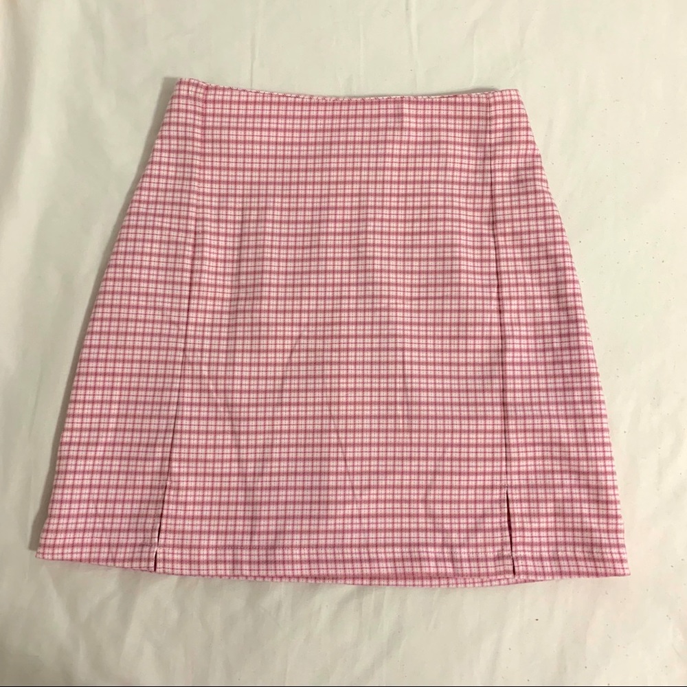 Brandy Melville Pink Plaid Cara Mini Skirt
